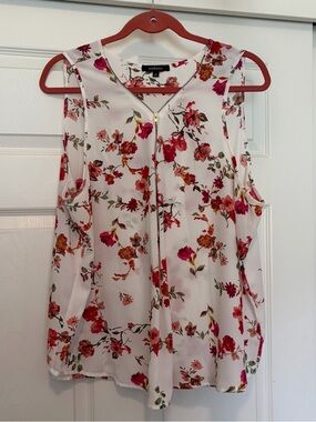 Ambiance White Floral Zip-Front Sleeveless Camisole - Pink/Red Floral